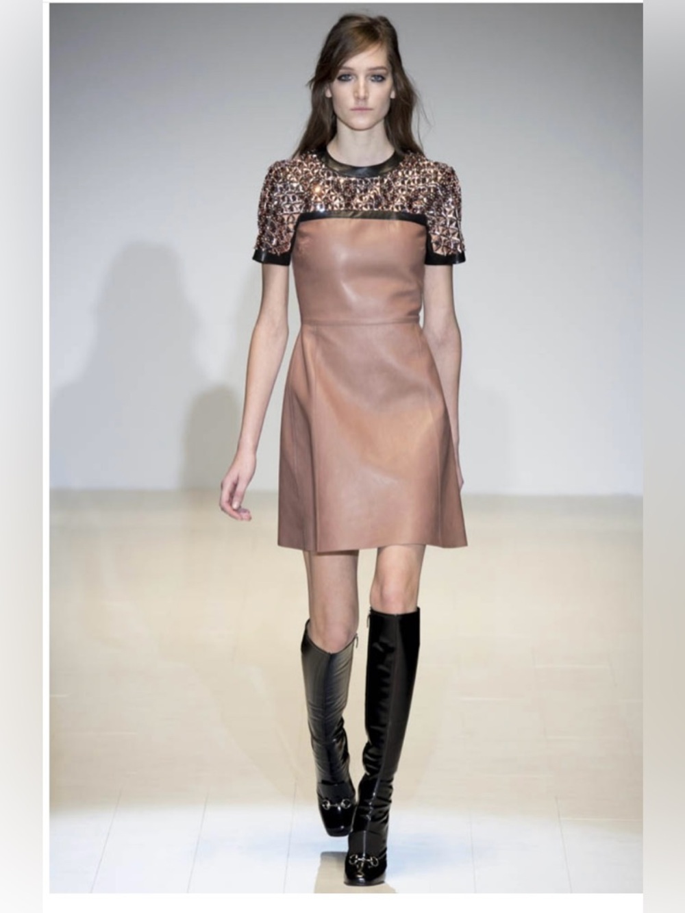 GUCCI 2014 Beige and Black Leather Mini Dress (OPEN TO OFFERS)